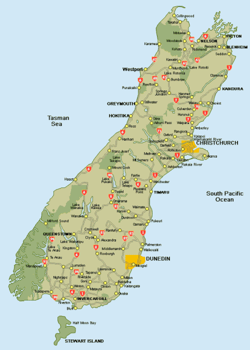 ニュージーランド南島地図